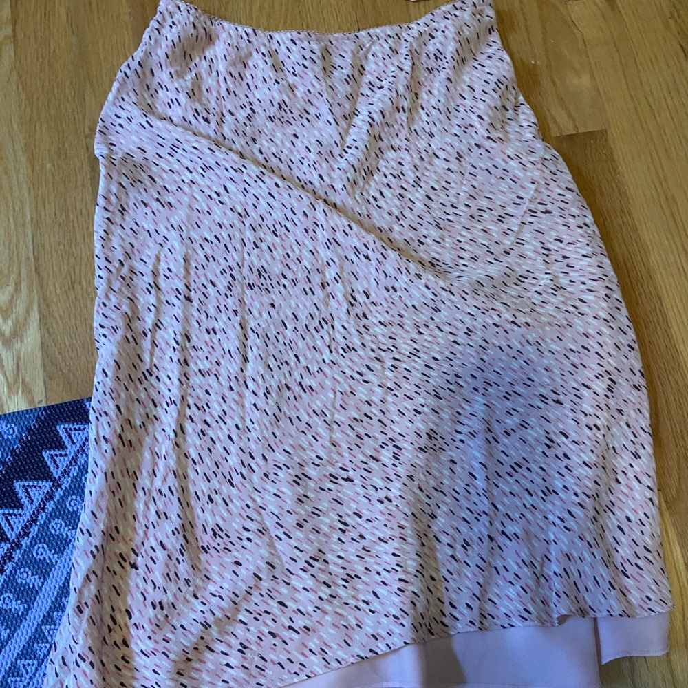 Pink and brown 100% silk midi skirt